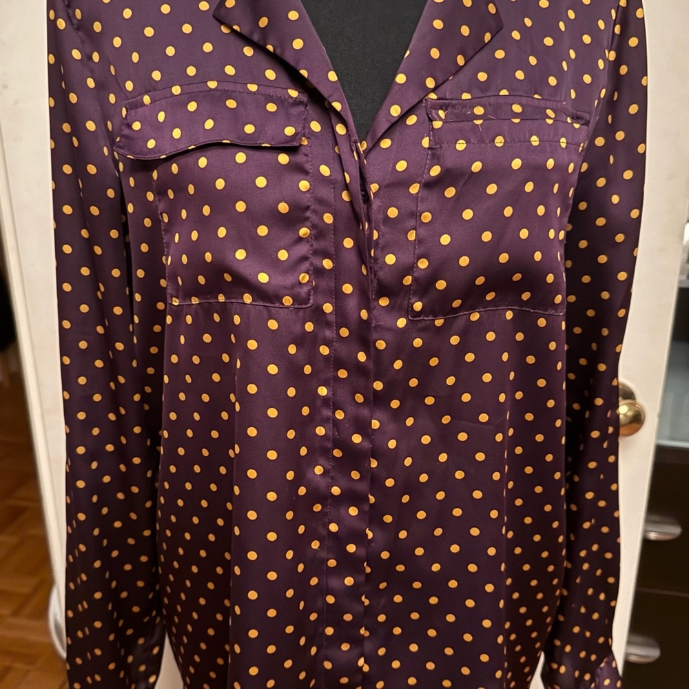 Jones New York Purple and Gold Polka Dot Shirt